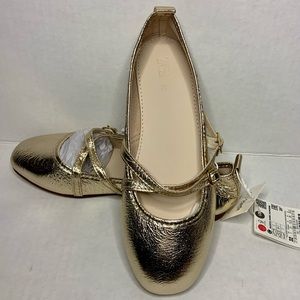 NWT ZARA KIDS GOLD FLATS